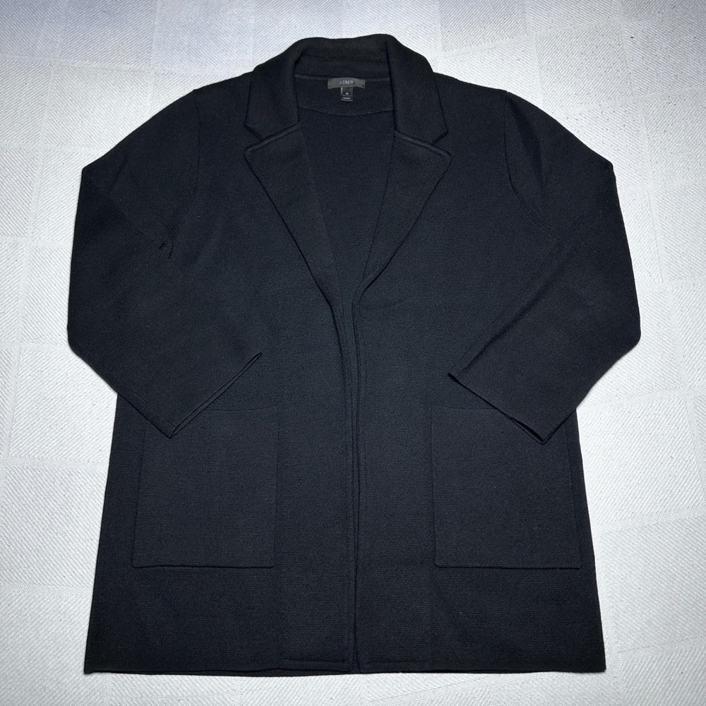 J.Crew Cardigan Blazer Sweater Womens Medium Merino Wool Knit Open Front Black